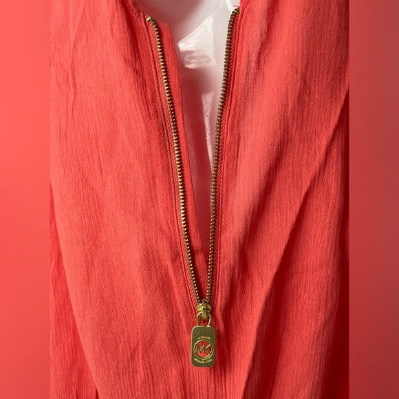 MK Michael Kors Orange Top Flutter Sleeves Smocked hips Women sz Large - Picture 5 of 8